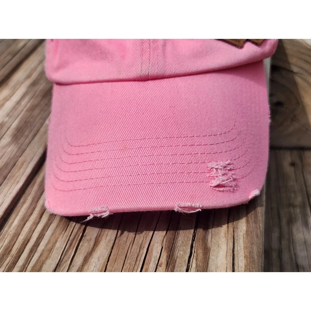 Knuckles Up Side X Side Pink Distressed Hat. Adjustable Baseball SxS Ball Cap